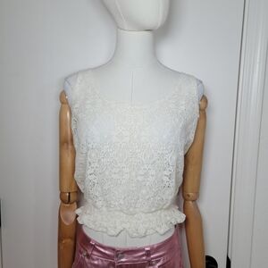 Black Poppy White Lace Spring Summer Cottagecore Tank Top Size M